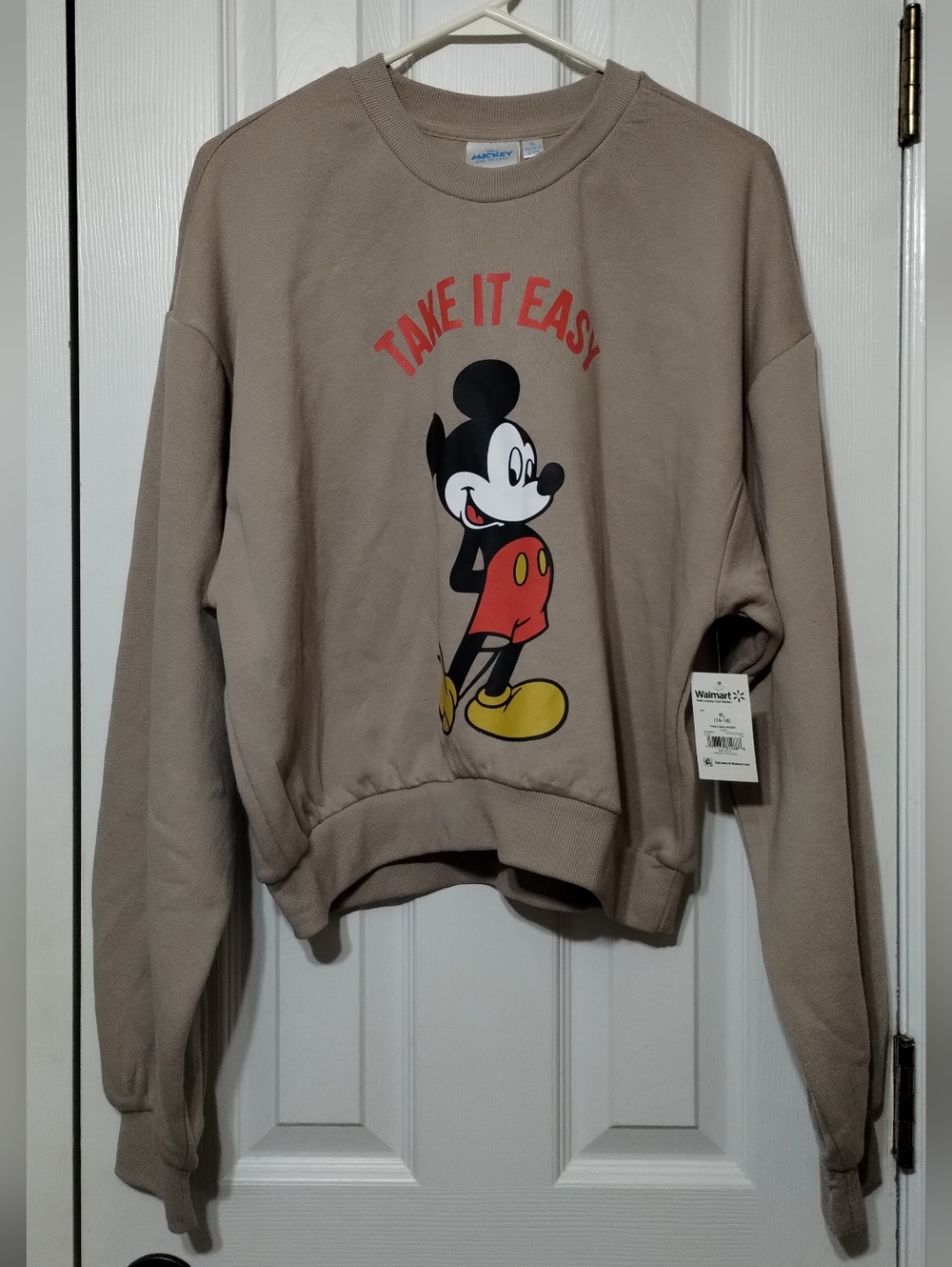 Mickey Mouse "Take It Easy" Graphic Sweatshirt Size XL - Taupe